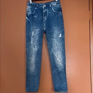 Women Blue Distressed Leggings